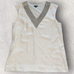 Theory Ivory 100% Silk Beaded V-Neck Sleeveless Blouse Top Medium